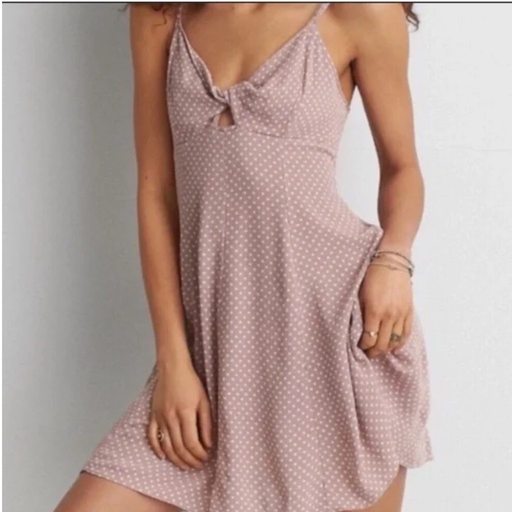 American Eagleโ Outfitters Y2K Tan Polkadot Dress Size 8